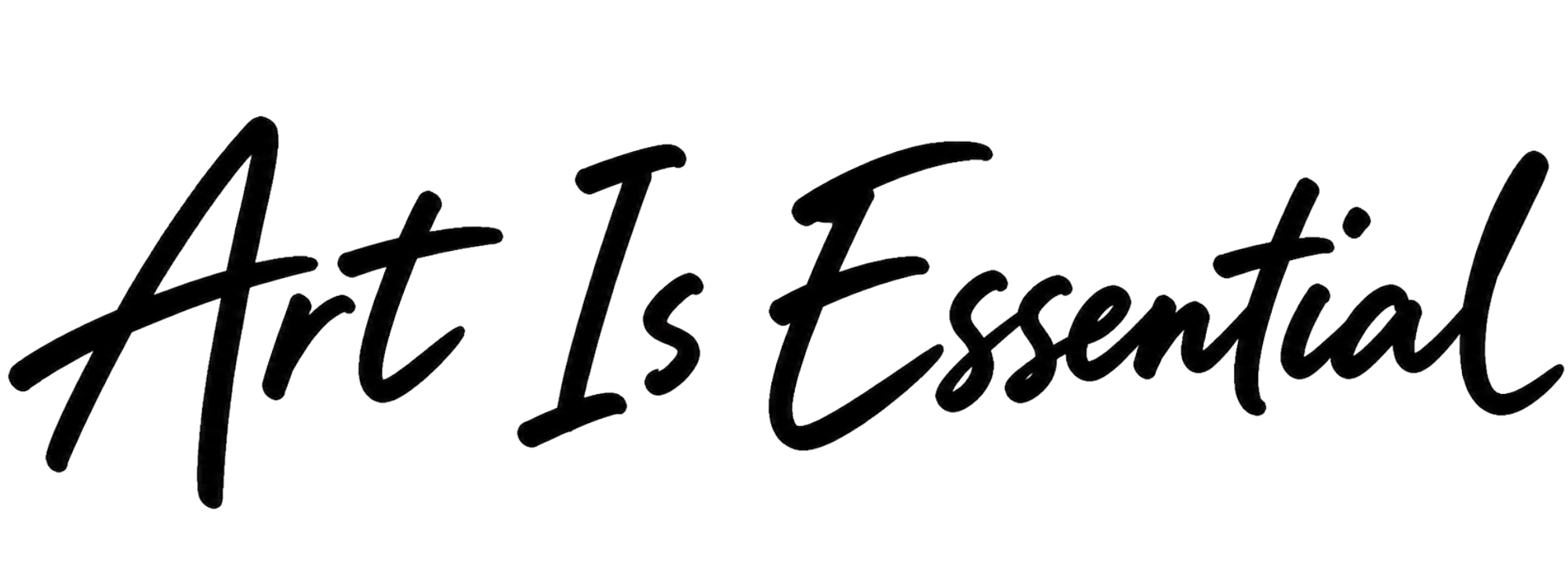 Handwritten script text reading 'Art Is Essential' in black on a white background.